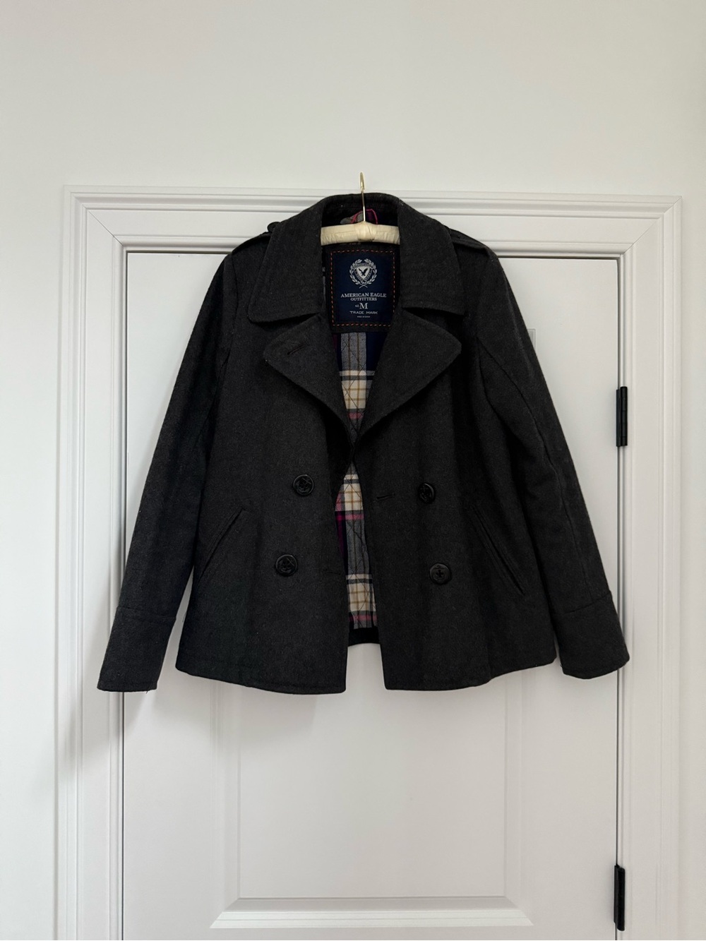 American Eagle Outfitters Charcoal Double-Breasted Peacoat